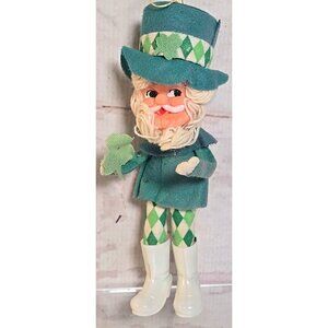 Vtg St. Patrick's Day Felt Leprechaun Elf Rubber Face Pixie Ornament Doll Rare